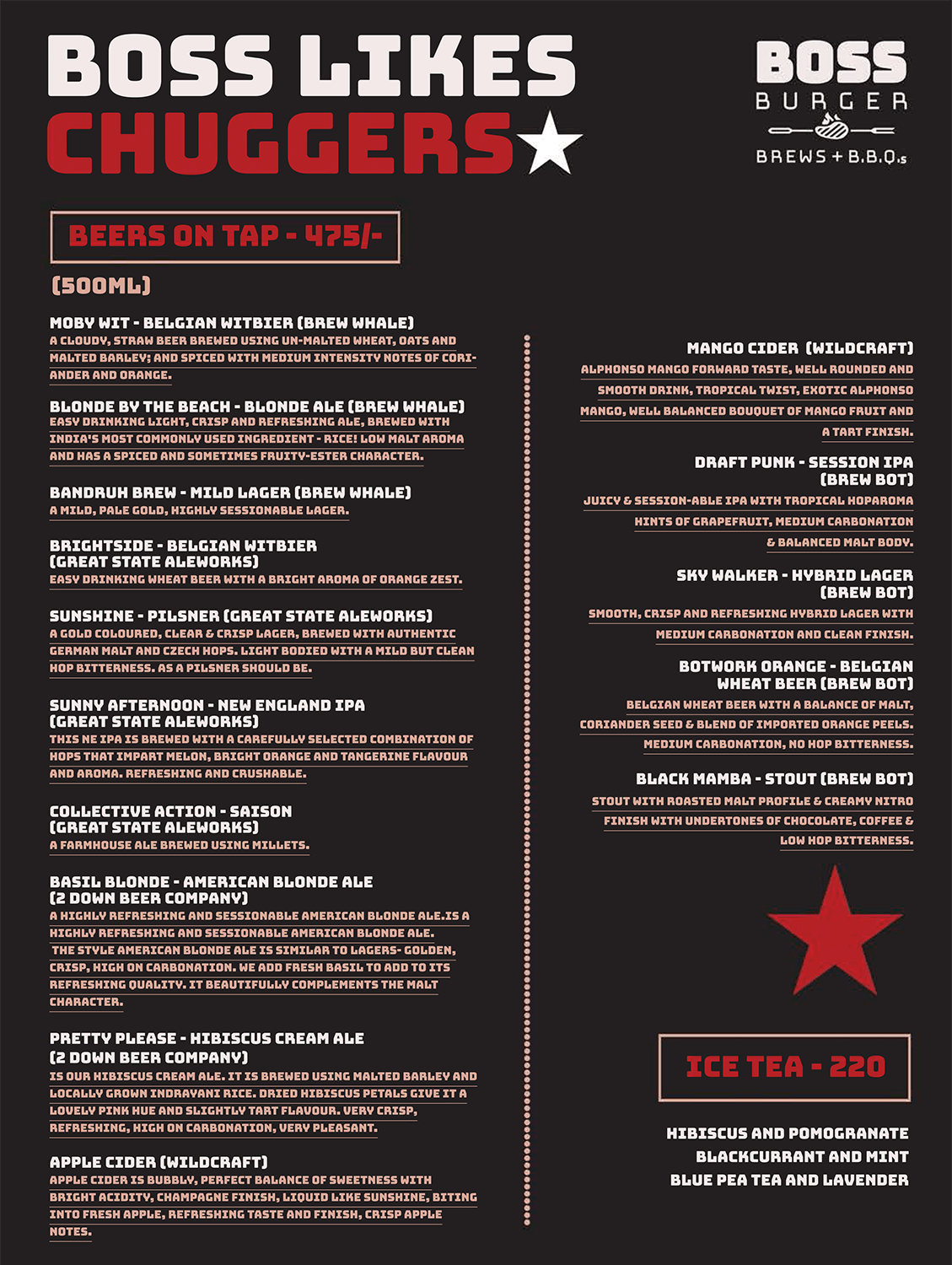 Boss Rambler Menu BOSS BURGER BREWS BBQS